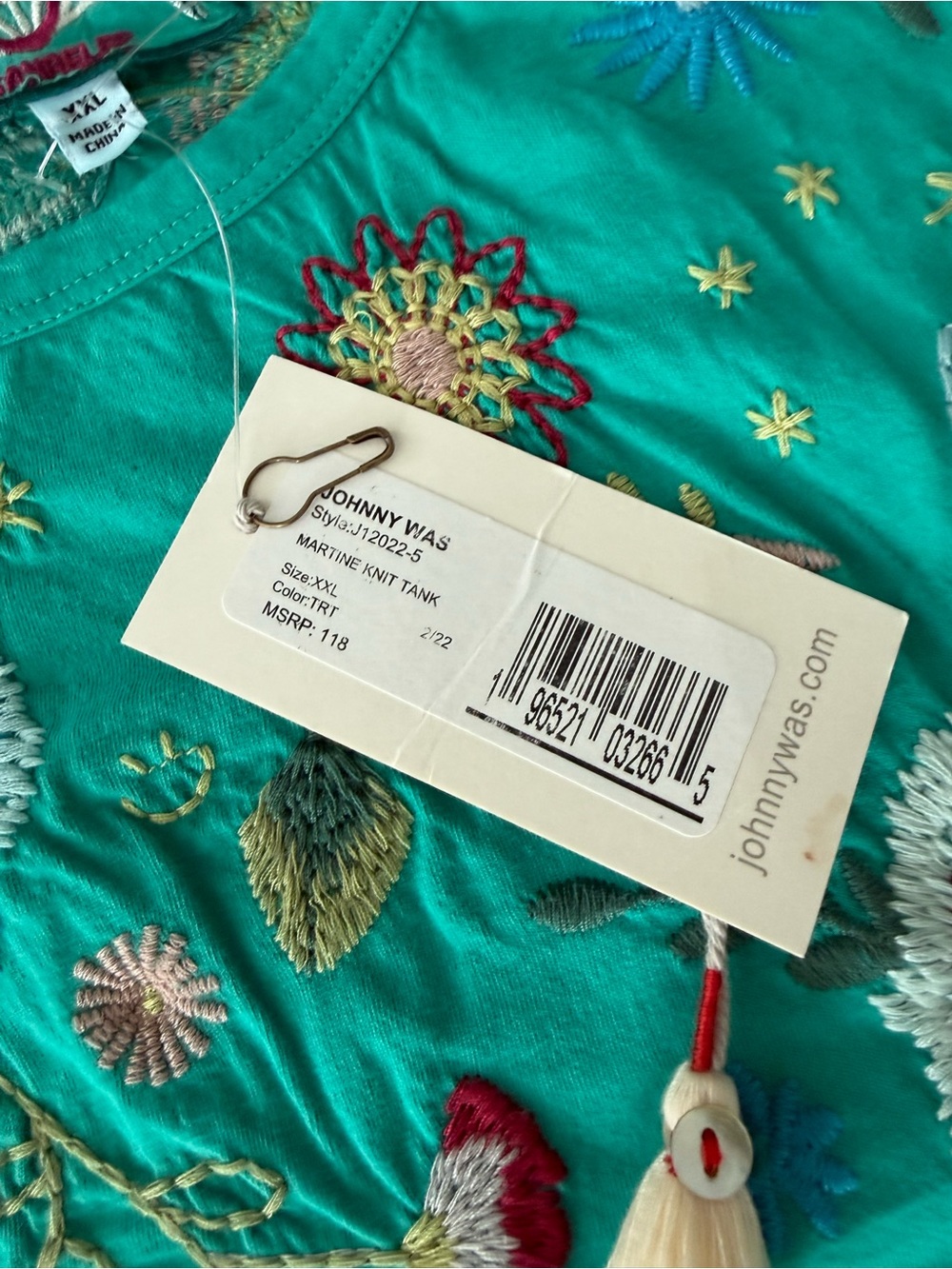 Johnny Was NEW Martine Embroidered Green Knit Tank Size XXL E07 Retail $118 - Picture 3 of 7